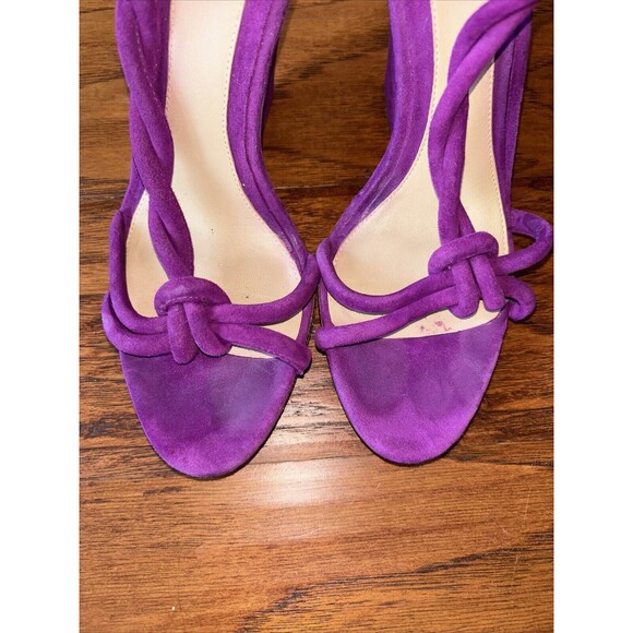Brian Atwood Priscilla Purple Wedge Heels Leather 7.5 Straps Zip Peep Toe - Picture 4 of 11